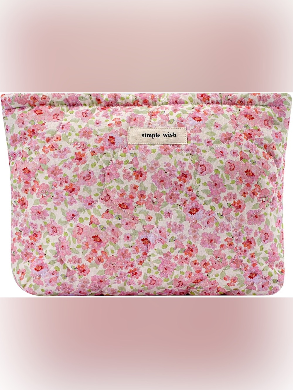 Quilted Pink Floral Makeup Pouch